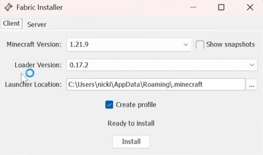 Fabric installer for Sodium
