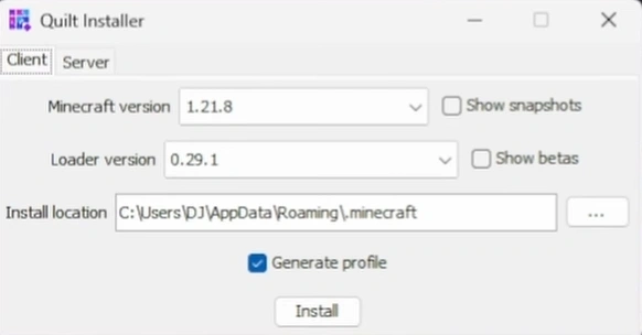 Quilt installer Minecraft